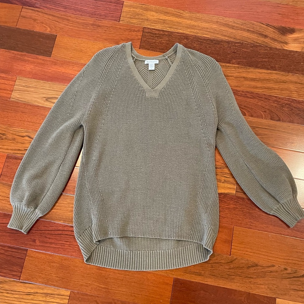 Athleta Khaki V-Neck Knit Top